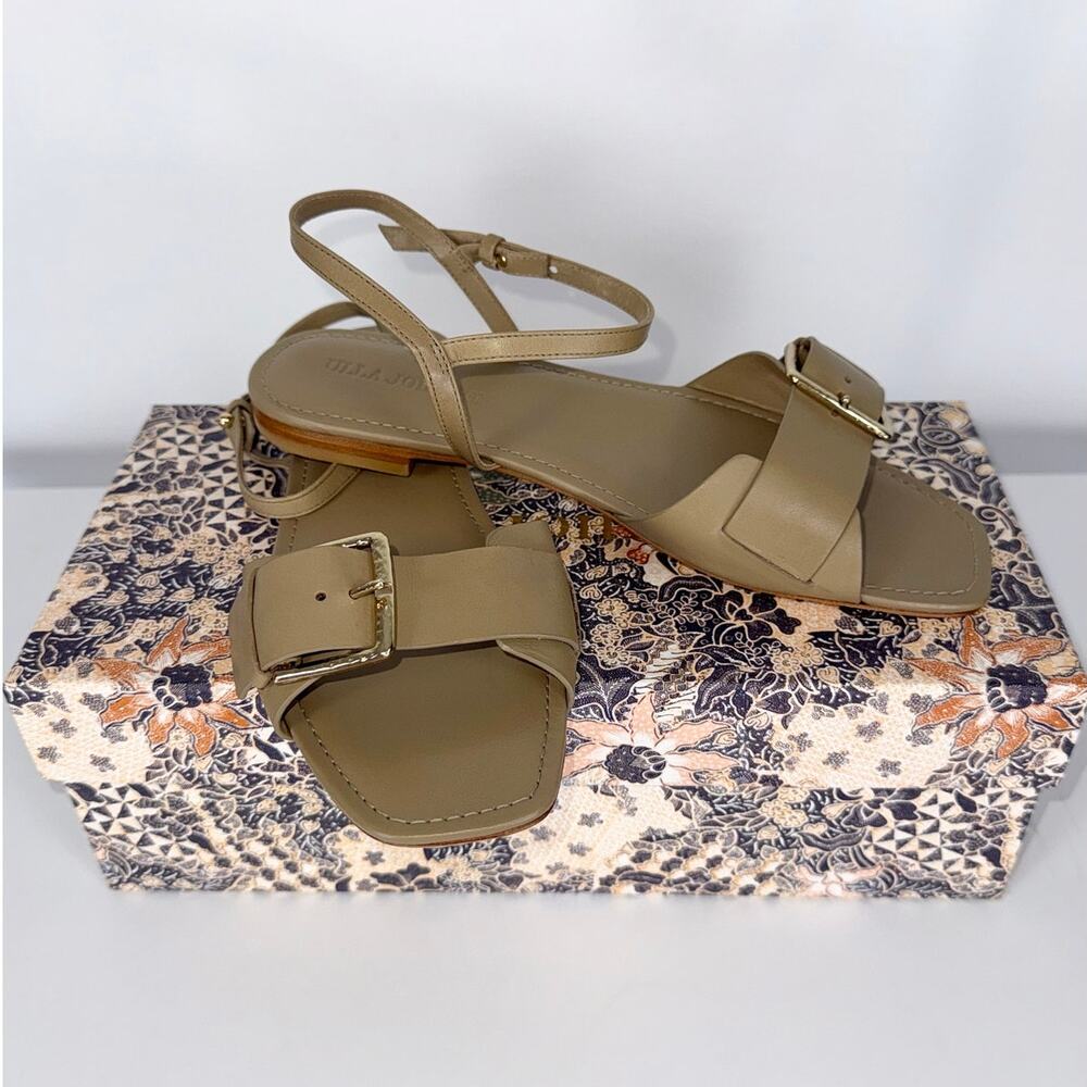 Ulla Johnson Sofia Leather Buckle Flat Sandals in Sand Size 37 New in Box